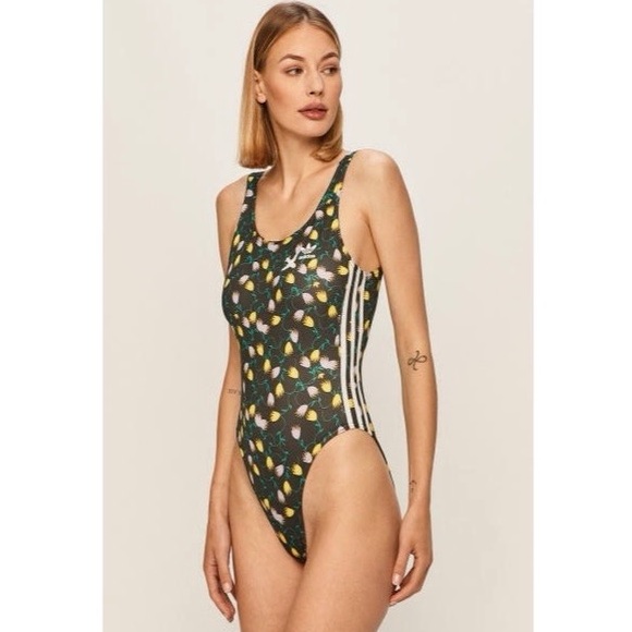 adidas Tops - Adidas Tulip Floral Bodysuit Sz Small Black Logo One Piece